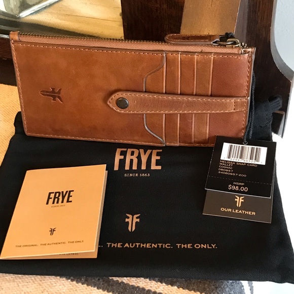 NWT Frye Melissa Leather Snap Card Wallet Cognac Brown Retail $98 - Picture 2 of 12